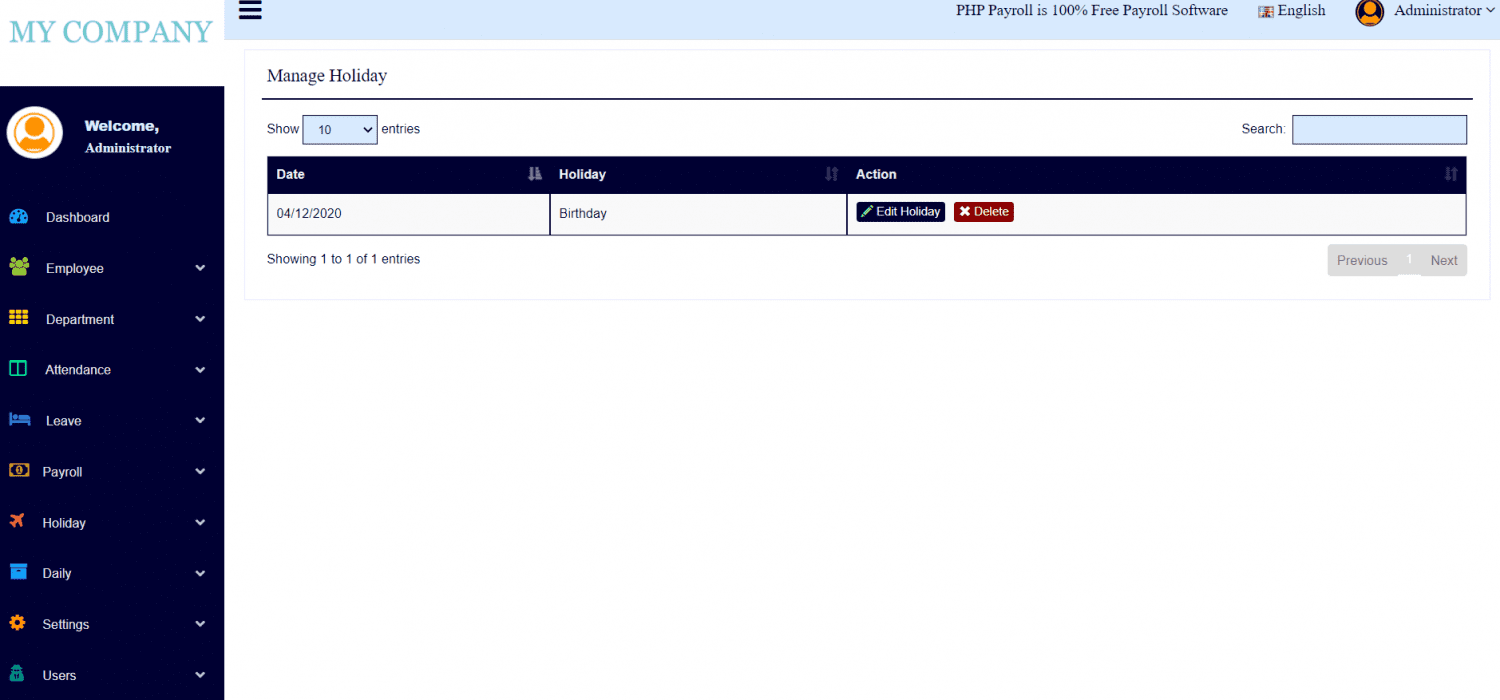 Holiday Management Software